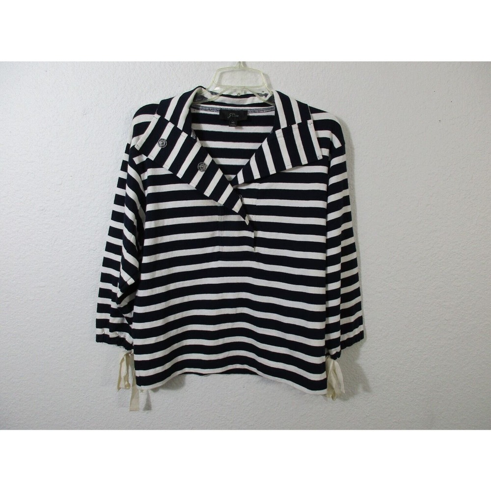 J. Crew Nautical Blouse Women's Size XS Blue Striped 3/4 Sleeve Cotton Collared
